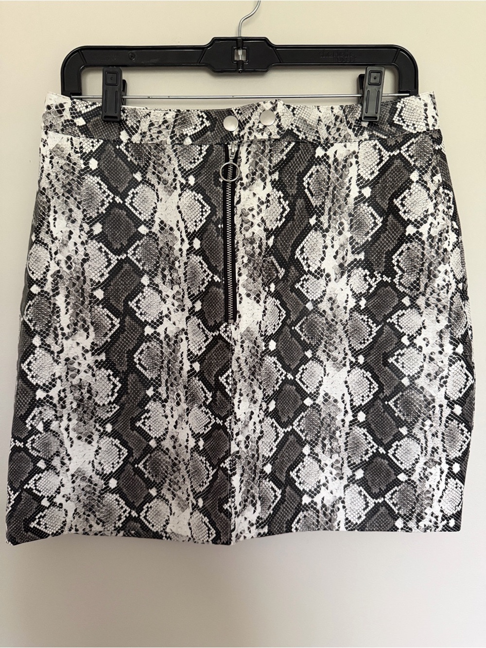 Black & White Snake Print Mini Skirt with Front Zip Detail